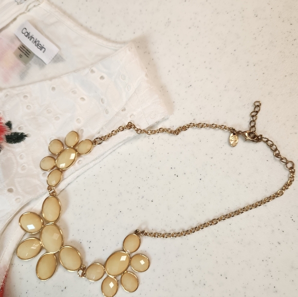 Calvin Klein floral embroidered eyelet Midi dress White Size 10 Bonus Necklace - Picture 8 of 13